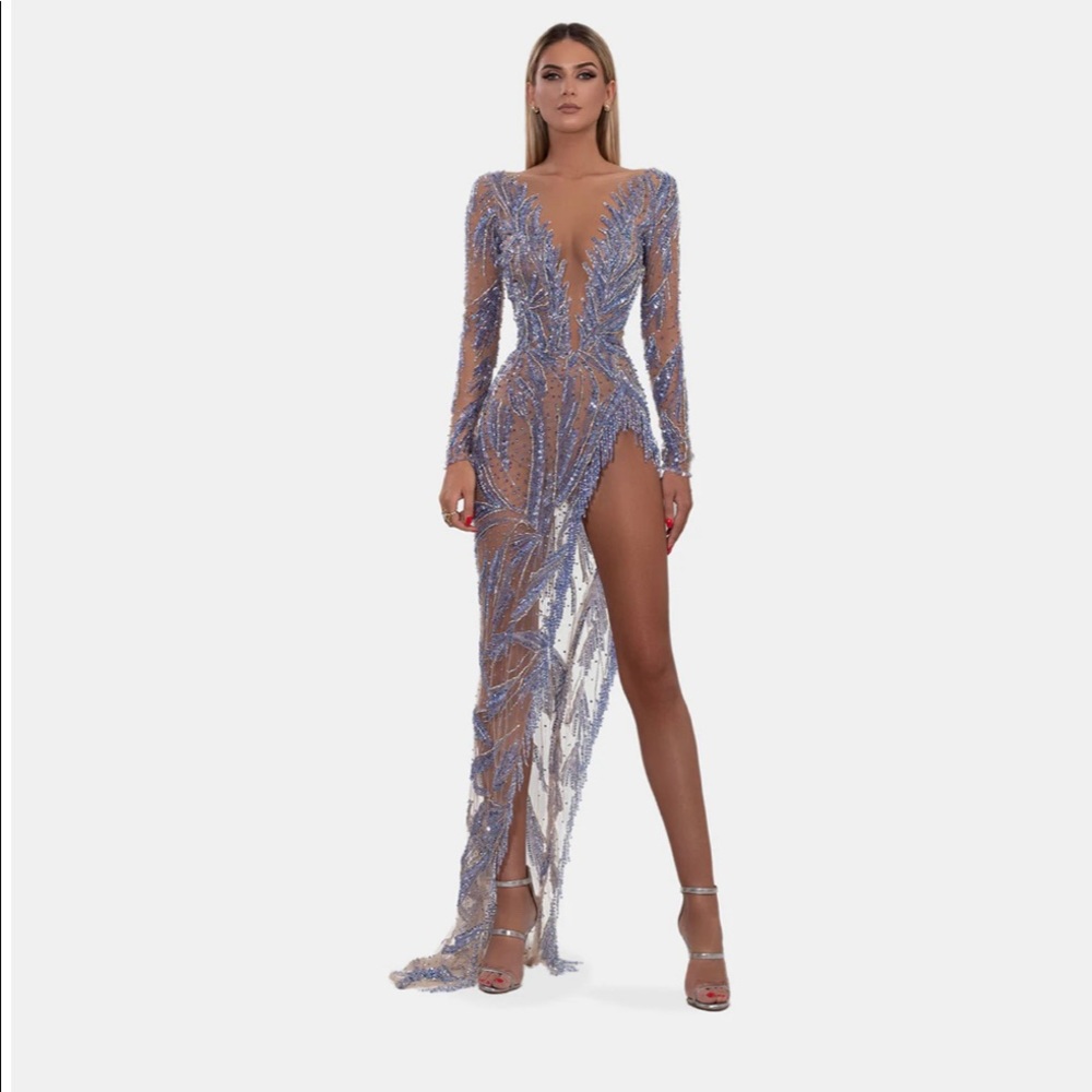 Stunning Custom illusion gown with high slit